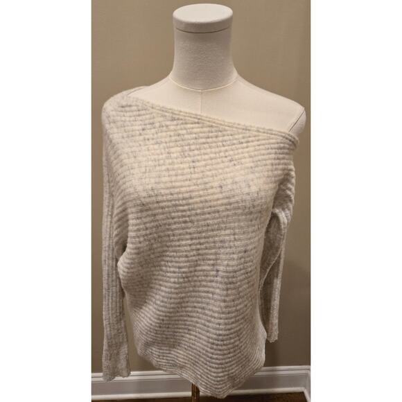Bailey 44 Slope Merino Wool Off-Shoulder Ribbed Sweater Heather Gray Cream XS - Picture 3 of 12